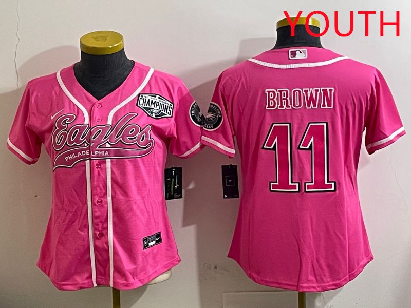 Youth Philadelphia Eagles #11 Brown Pink Jointly Name 2025 Nike Limited NFL Jersey style 3->youth nfl jersey->Youth Jersey